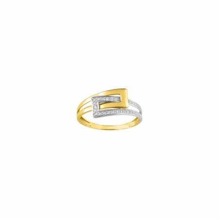 Bague en or jaune, rhodium et diamants