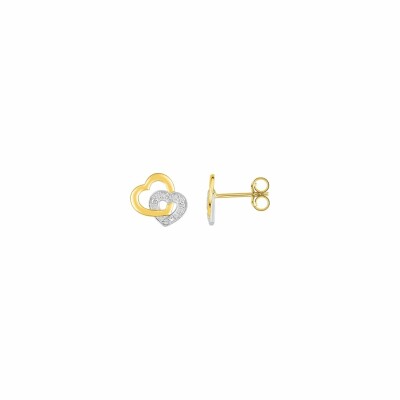 Boucles d'oreilles en or blanc, or jaune et diamants