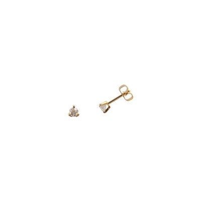 Boucles d'oreilles serti 3 griffes en or jaune et diamants de 0.10ct