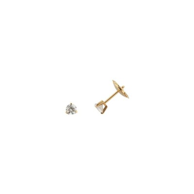 Boucles d'oreilles serti 3 griffes en or jaune et diamants de 0.40ct