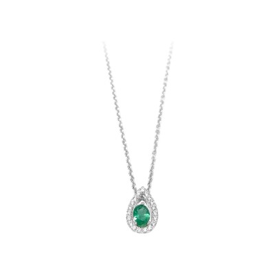 Collier en or blanc, émeraude et diamants de 0.11ct