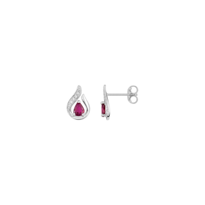 Puces d'oreilles en or blanc, diamants et rubis