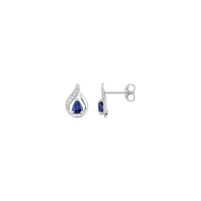 Puces d'oreilles en or blanc, diamants et saphirs