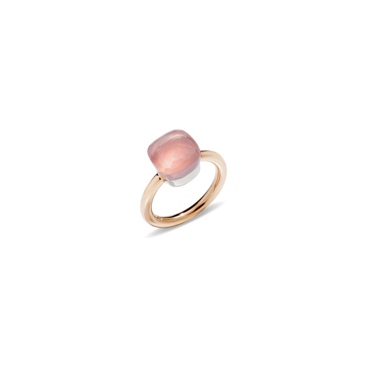 Bague Pomellato Nudo en or rose, or blanc et quartz rose