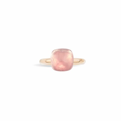 Bague Pomellato Nudo Classic en or rose, or blanc et quartz rose