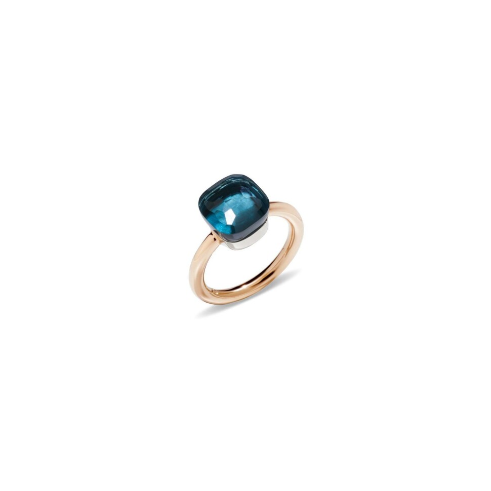 Pomellato Nudo ring, rose gold, white gold and Blue London topaz