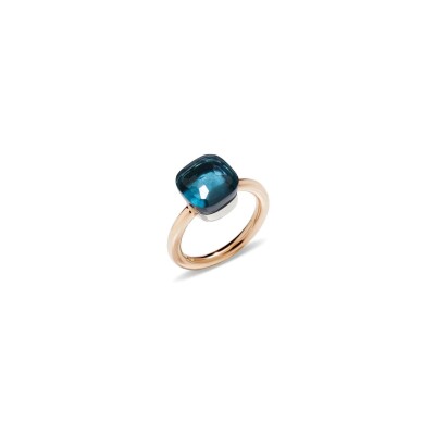 Bague Pomellato Nudo Classic en or rose, or blanc et topaze Blue London