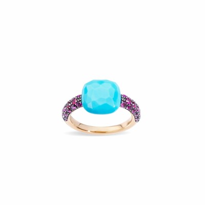 Bague Pomellato Capri en or rose, turquoise et rubis