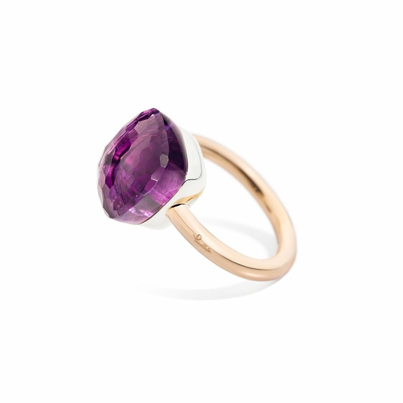 Pomellato Nudo large size ring, rose gold, white gold and amethyst