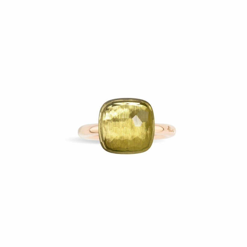 Pomellato Nudo large size ring, rose gold, white gold and lemon quartz