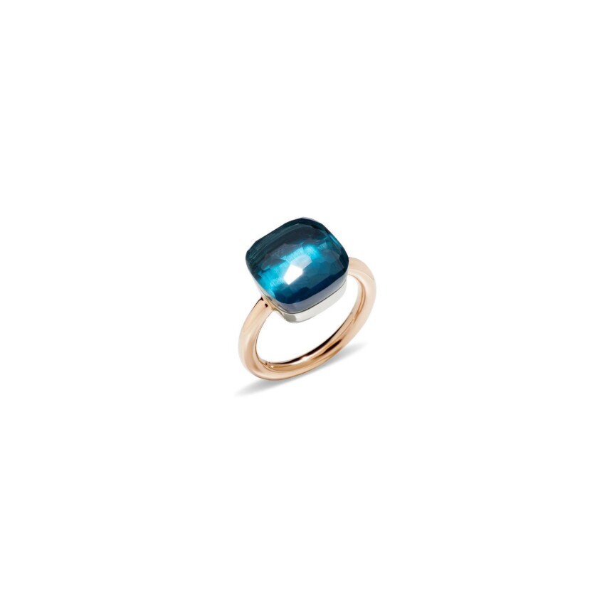 Pomellato Nudo large size ring, rose gold, white gold and Blue London topaz