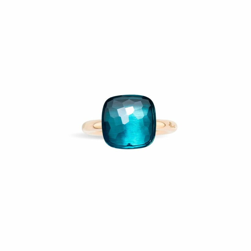Pomellato Nudo large size ring, rose gold, white gold and Blue London topaz