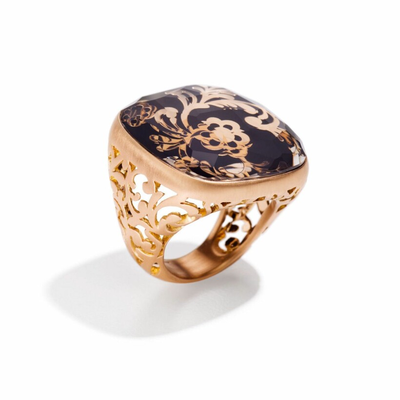 Pomellato Victoria ring, rose gold, jet and rock crystal