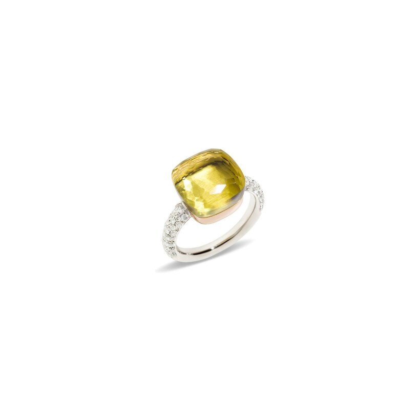 Pomellato Nudo ring, rose gold, white gold, diamonds and lemon quartz