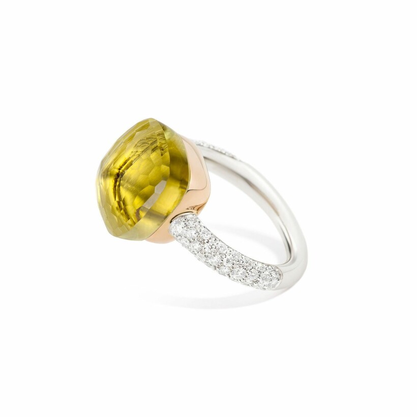 Pomellato Nudo ring, rose gold, white gold, diamonds and lemon quartz