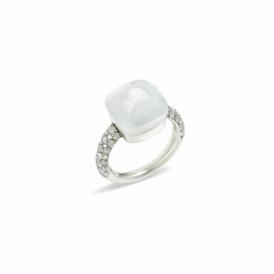 Bague Pomellato Nudo Maxi en or blanc, pierre de lune et diamants