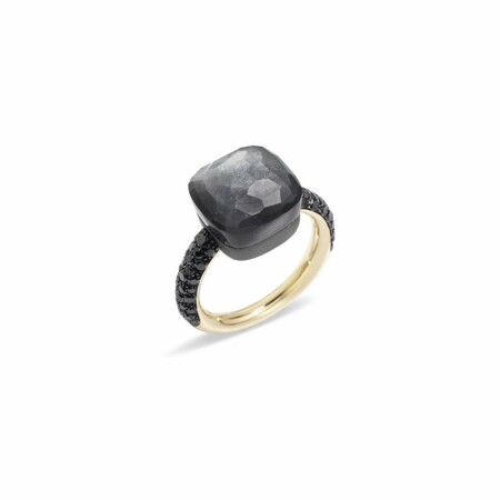 Bague Pomellato Nudo en or rose, titane, pierre de lune grise et diamants noirs