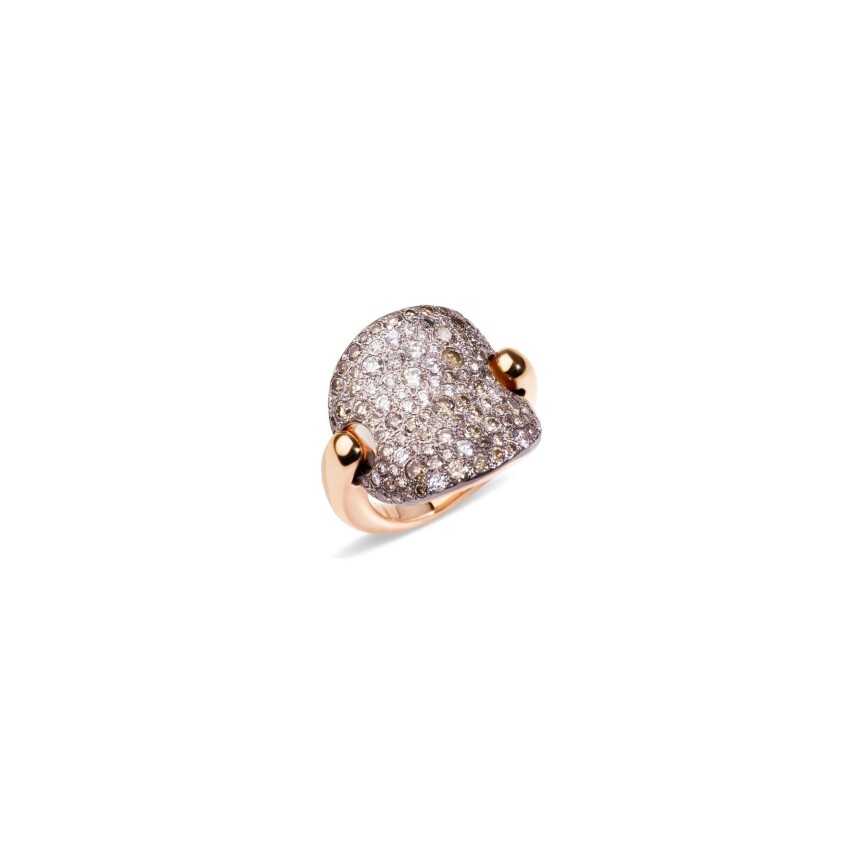 Bague Pomellato Sabbia en or rose et diamants bruns et blancs