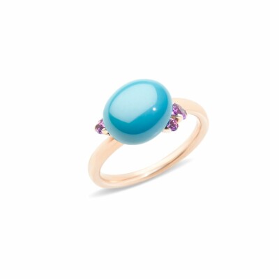 Bague Pomellato Capri en Or rose, céramique turquoise et Améthyste