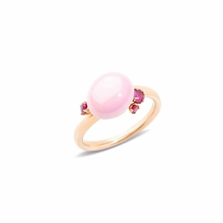 Bague Pomellato Capri petit modèle en Or rose, céramique rose et Rubis