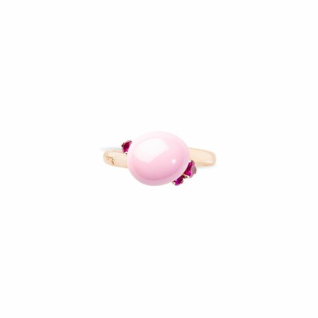 Bague Pomellato Capri petit modèle en Or rose, céramique rose et Rubis