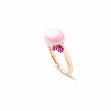 Bague Pomellato Capri petit modèle en Or rose, céramique rose et Rubis