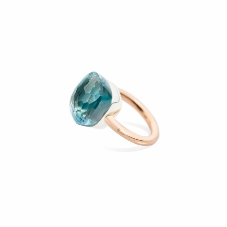 Bague Pomellato Nudo en or rose, or blanc et topaze bleue