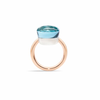 Bague Pomellato Nudo en or rose, or blanc et topaze bleue