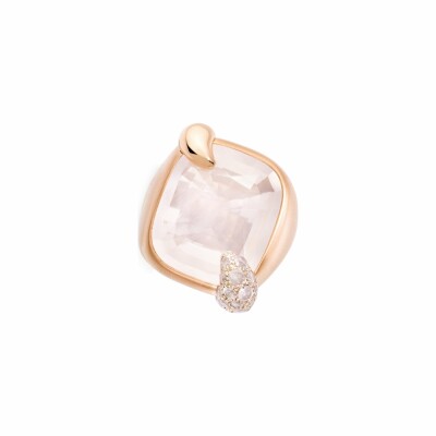 Bague Pomellato Ritratto en or rose, or blanc, quartz blanc Milky et diamants Icy