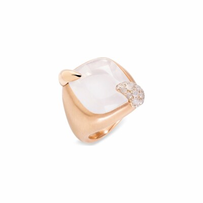 Bague Pomellato Ritratto en or rose, or blanc, quartz blanc Milky et diamants Icy