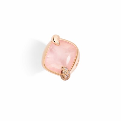 Bague Pomellato Ritratto en or rose, quartz rose et diamants bruns