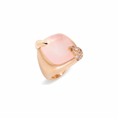 Bague Pomellato Ritratto en or rose, quartz rose et diamants bruns