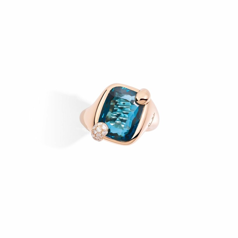 Pomellato Ritratto ring, rose gold, blue london topaz and diamonds