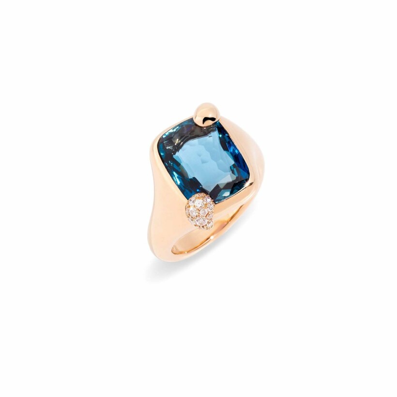 Pomellato Ritratto ring, rose gold, blue london topaz and diamonds