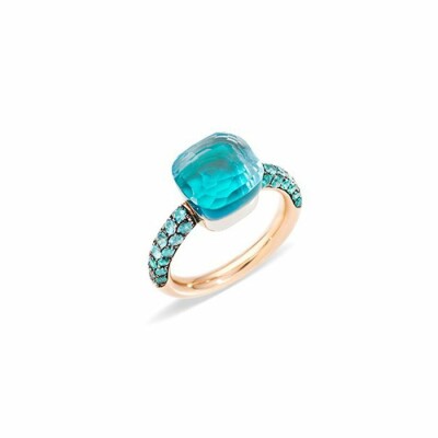 Bague Pomellato Nudo en or rose, topaze bleue et agate