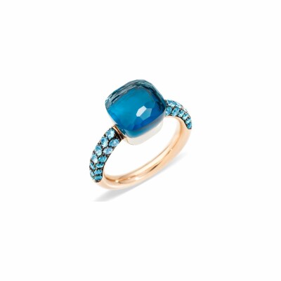 Pomellato Nudo ring, rose gold, Blue London topaz, turquoise and topaz