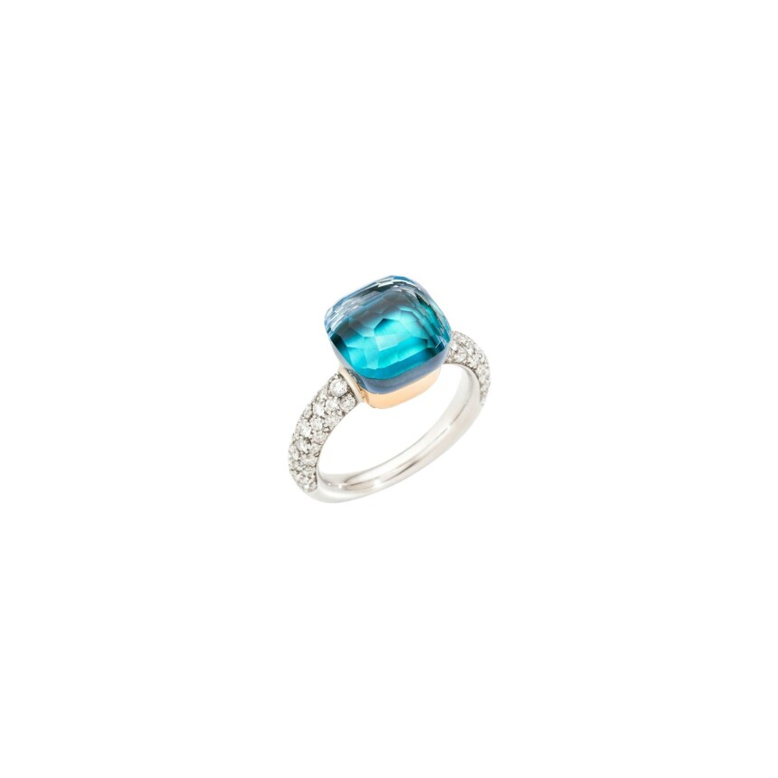 Pomellato Nudo ring, white gold gold, sky blue topaz, agate and diamonds