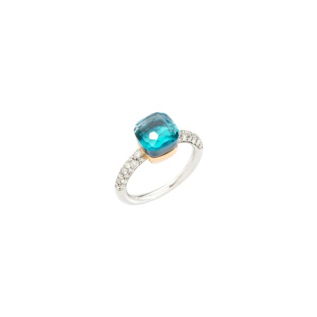 Pomellato Nudo Petit ring, white gold, rose gold, sky blue topaz, agate and diamonds