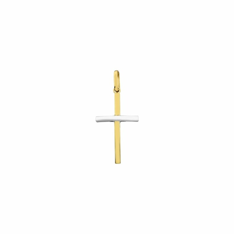 Pendentif croix en or jaune et or blanc