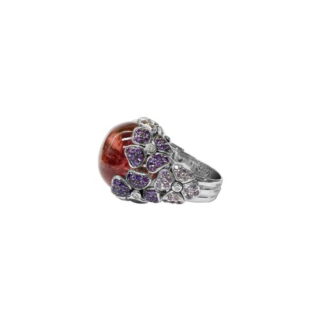 Bague Isabelle Barrier en or blanc, diamants, tourmaline et saphirs, taille 52