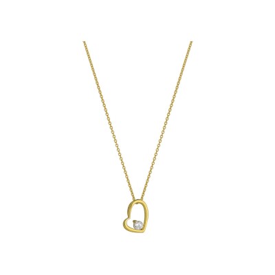 Collier coeur en or jaune et oxyde de zirconium, 45cm