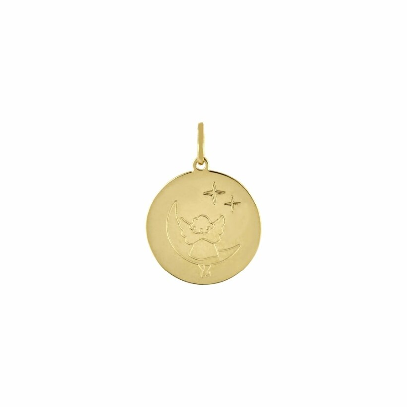 Médaille ange sur lune en or jaune