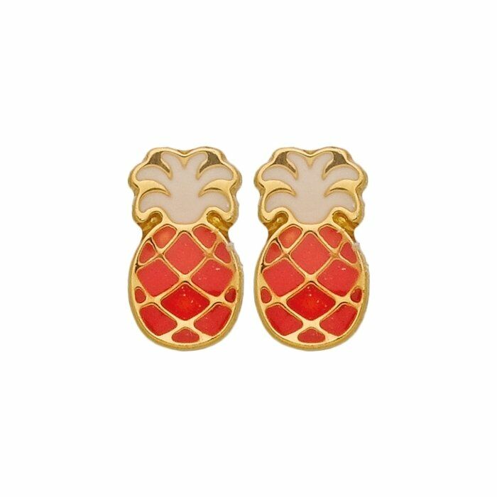 Boucles d'oreilles Ananas en or jaune et laque