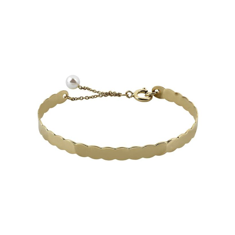 Bracelet-jonc en or jaune et perle de culture