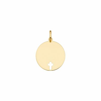 Pendentif rond ajouré croix en or jaune