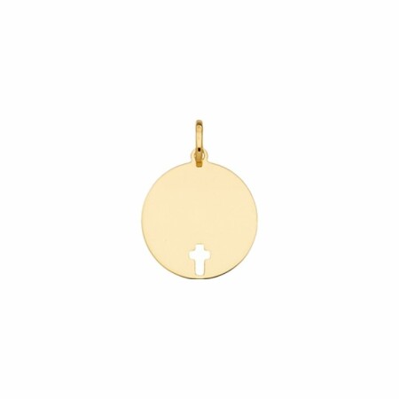 Pendentif rond ajouré croix en or jaune