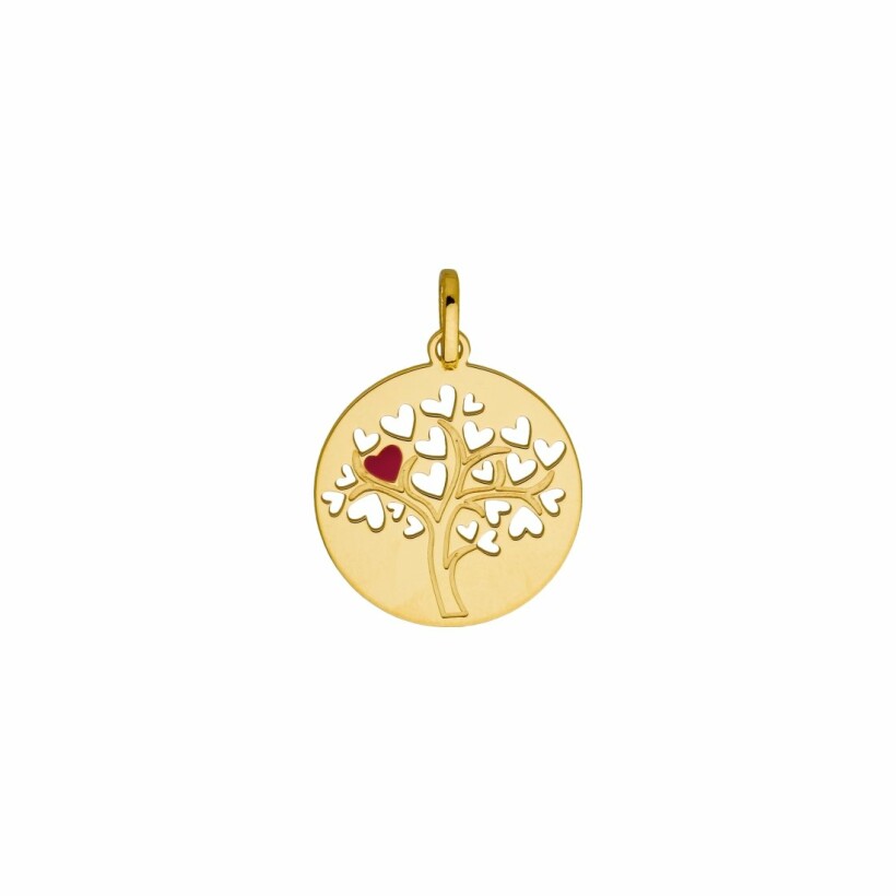 Médaille arbre de vie cœur en or jaune et laque