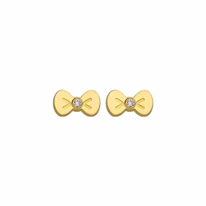 Boucles d'oreilles noeud en or jaune et pierres synthétiques