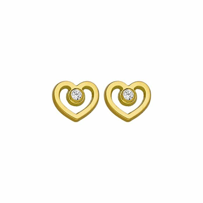Boucles d'oreilles coeur en or jaune et pierres synthétiques