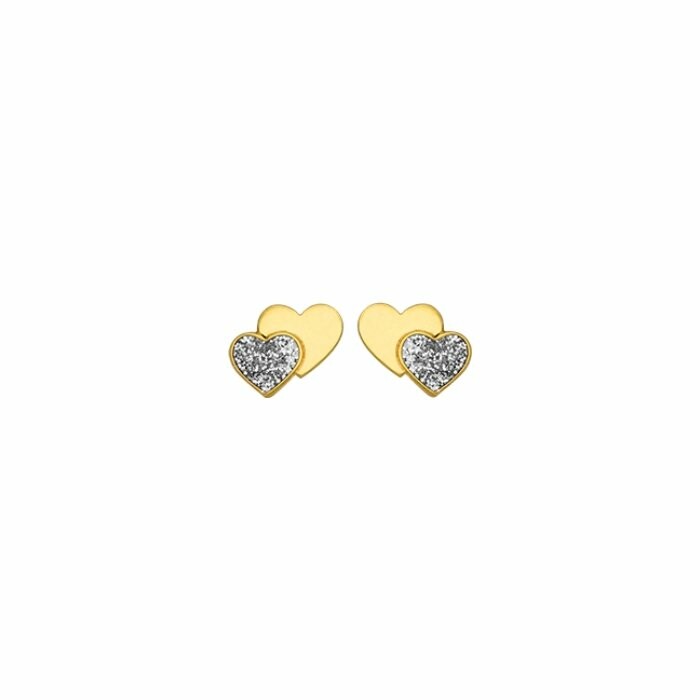 Boucles d'oreilles cœur en or jaune et laque